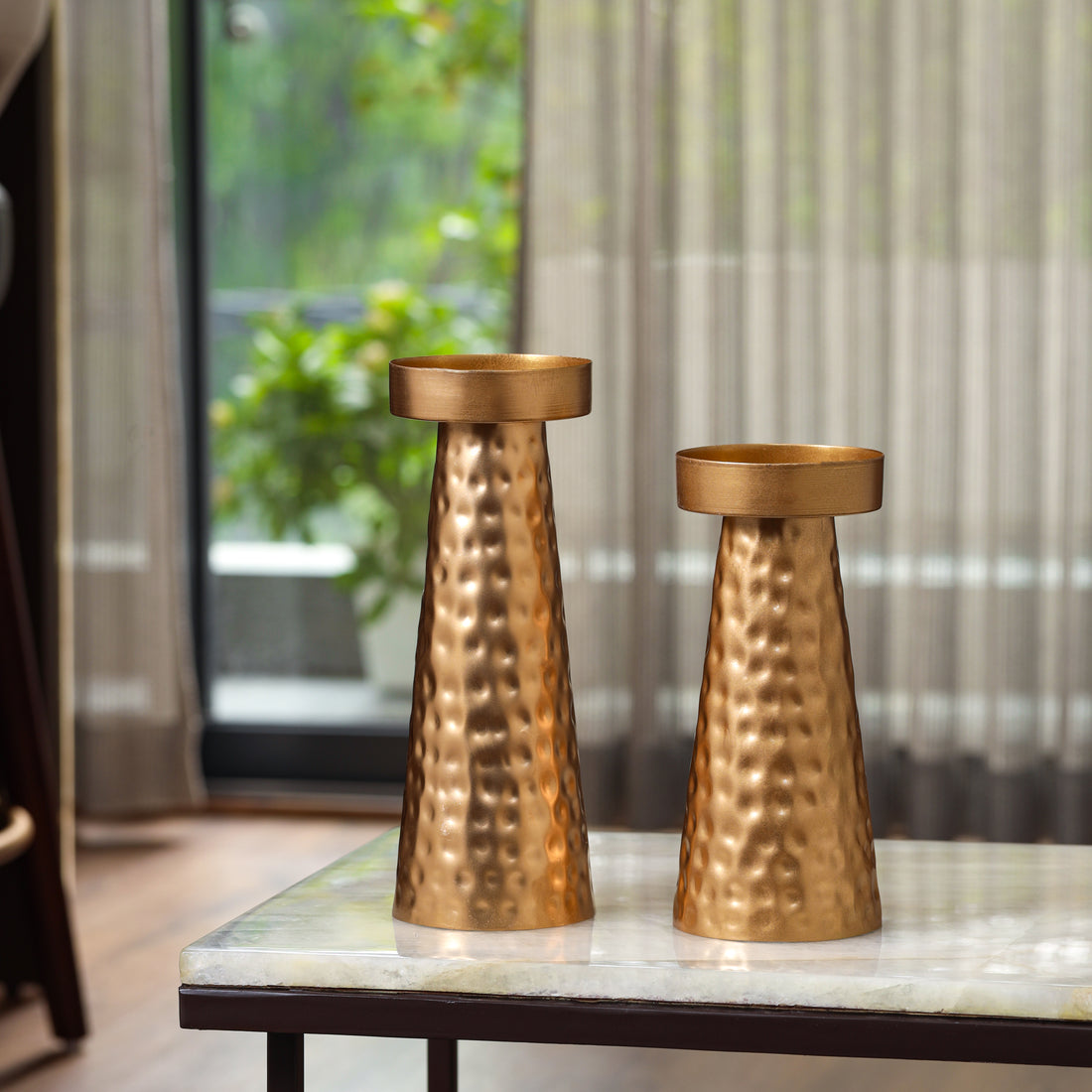 Gold Hammered Candlestands