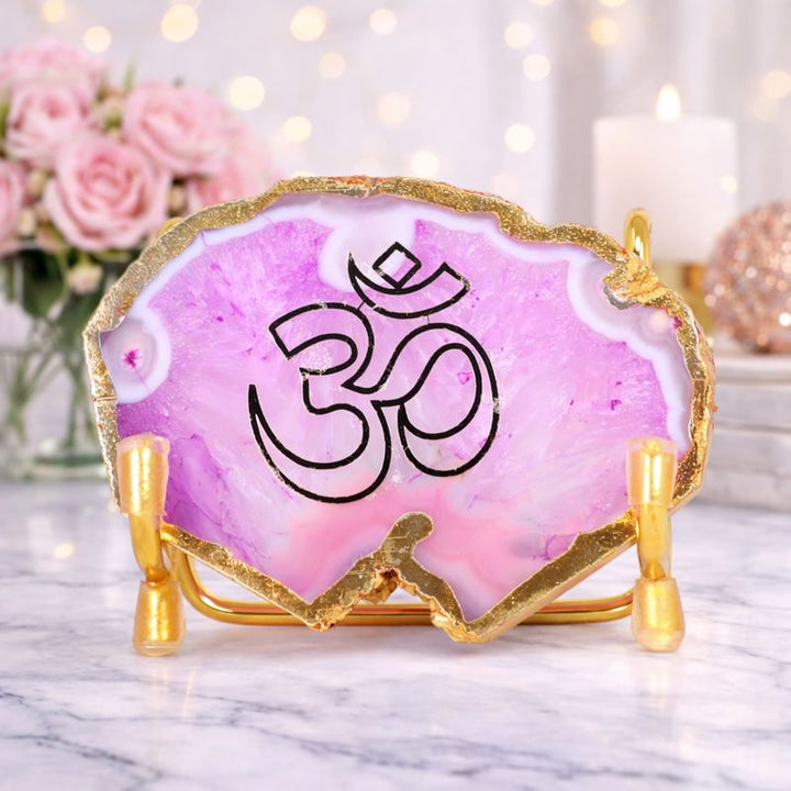 Blush Pink Aura Om Agate Stand