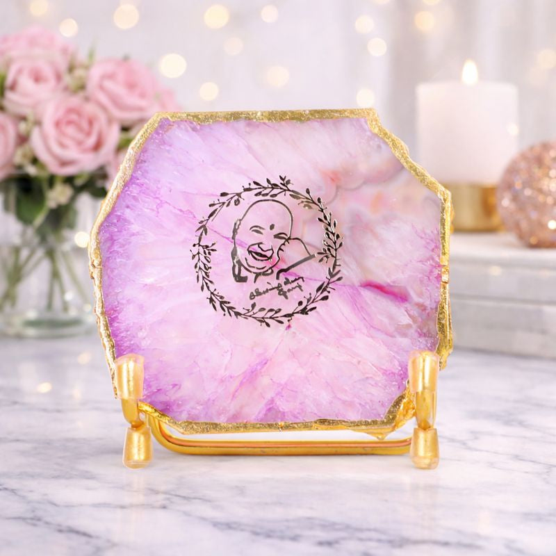 Blush Pink Aura Guru Ji Agate Stand