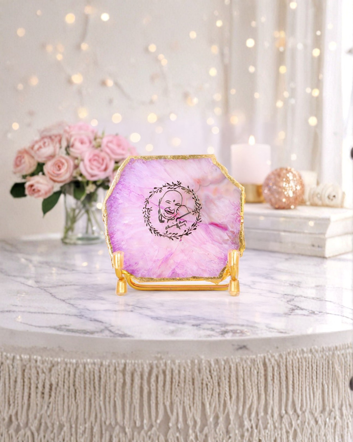 Blush Pink Aura Guru Ji Agate Stand