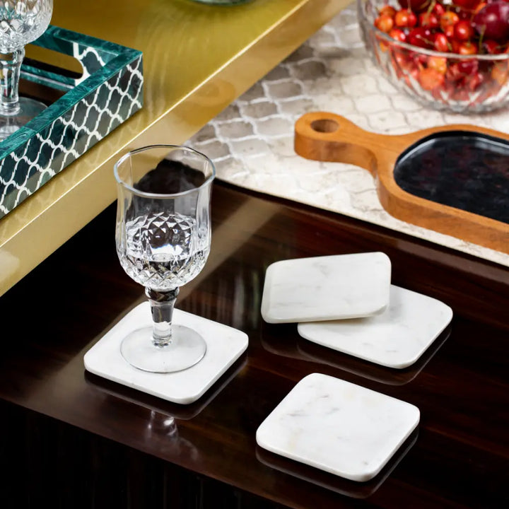 Rounded White Marble Coasters