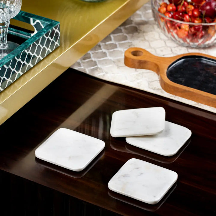 Rounded White Marble Coasters