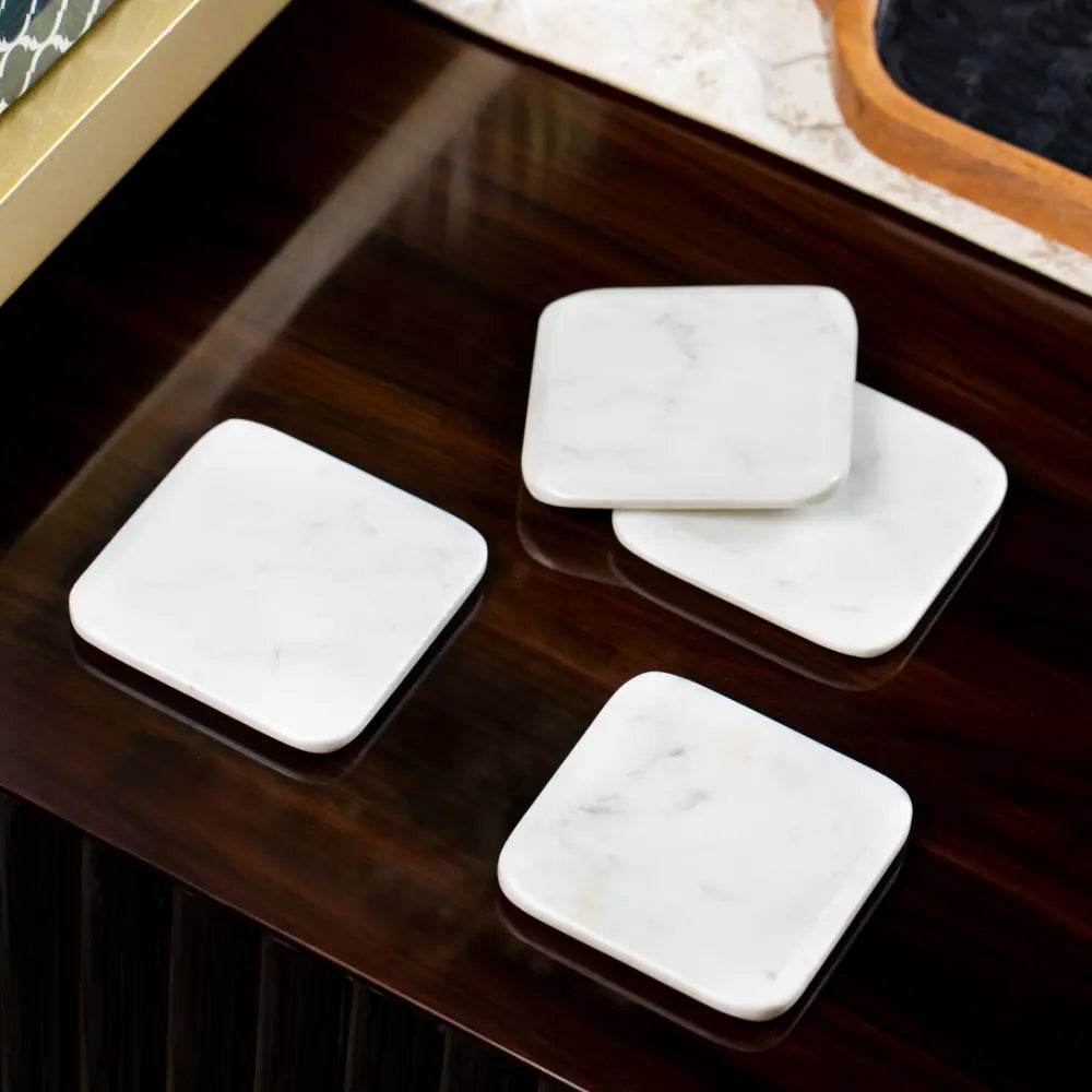 Rounded White Marble Coasters