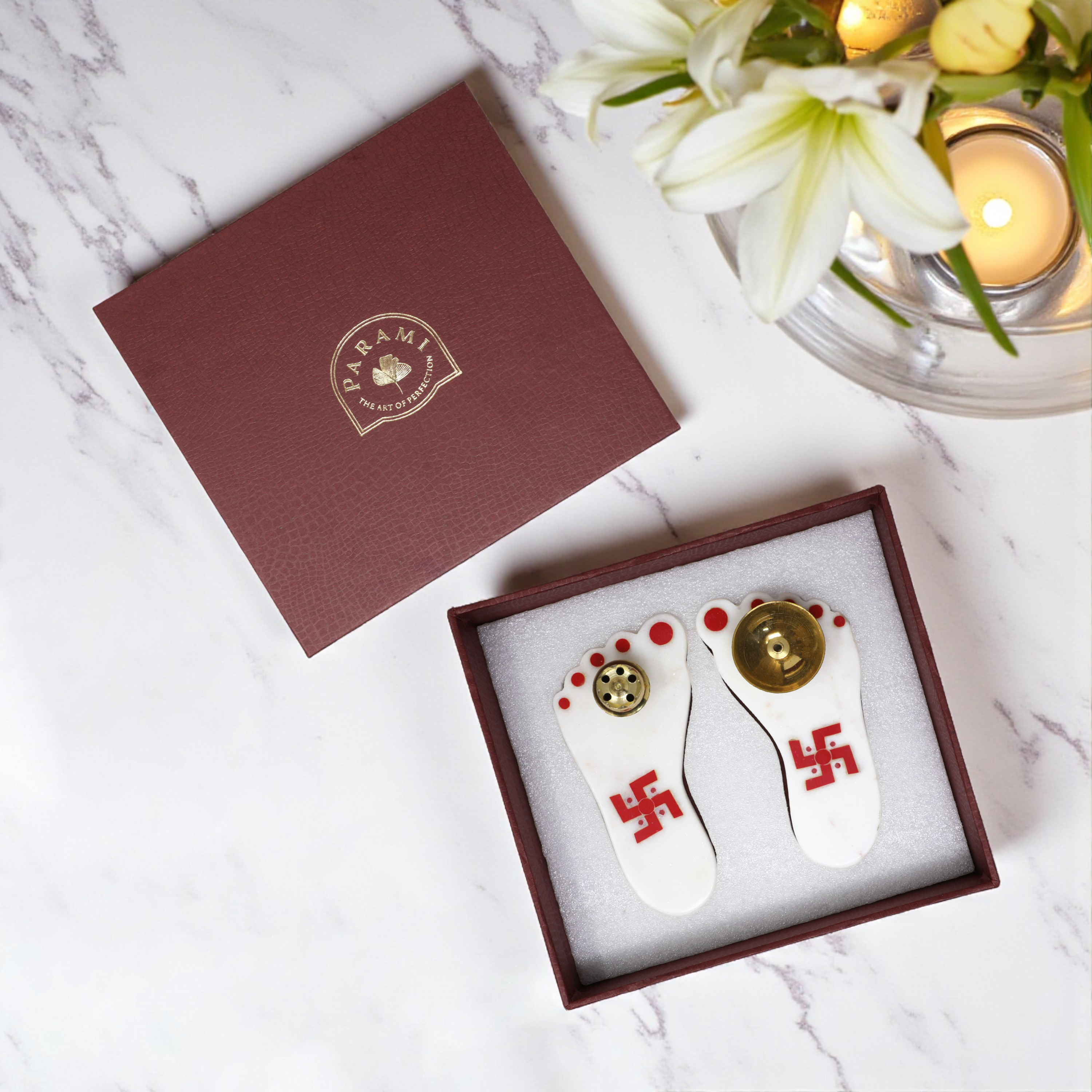 PARAMI Gift Box-Divine Footsteps Incense Holder and Diya