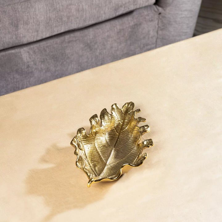 Golden Elegance Leaf Dish