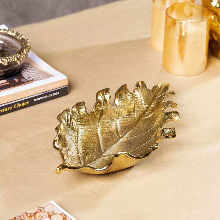 Golden Elegance Leaf Dish