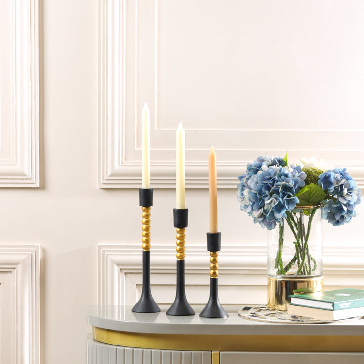 Black & Gold Elegant Candle Holder Set (Set of 3)