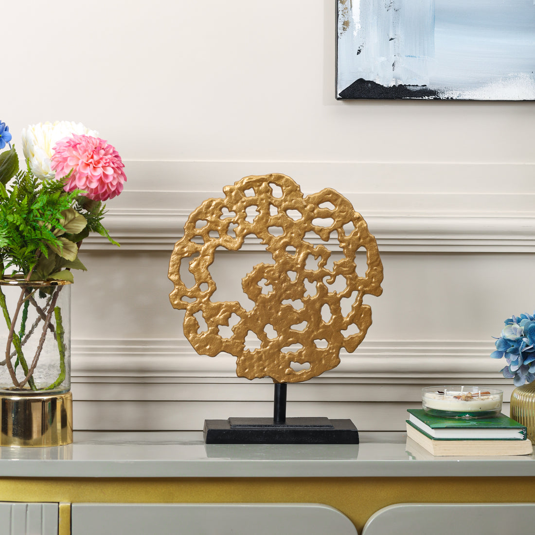 Gold Abstract Coral Decor on Stand