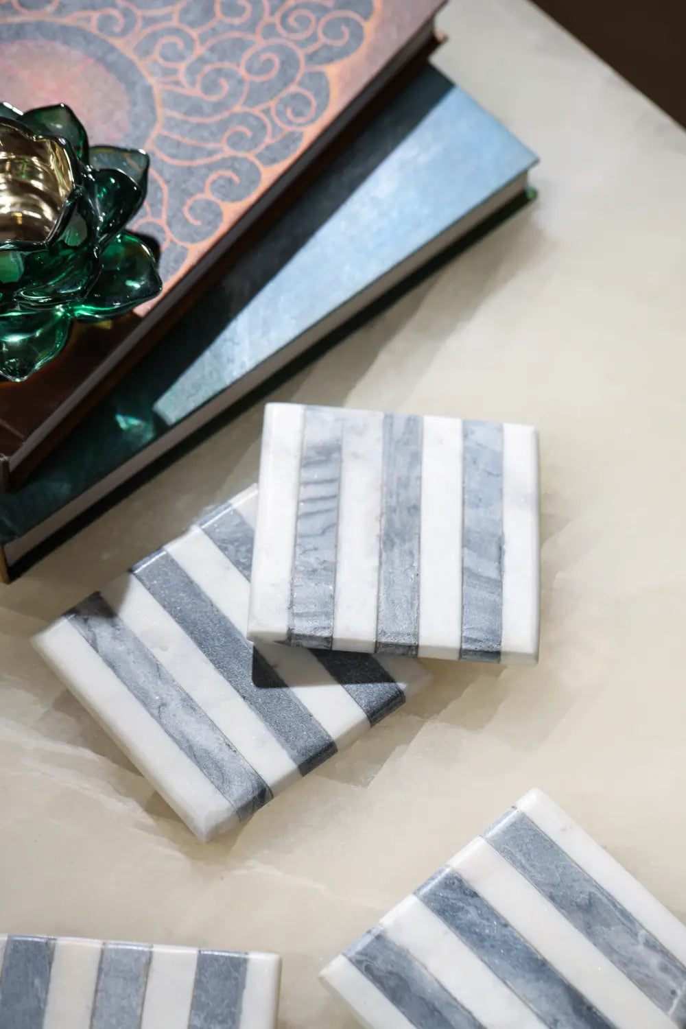 Elegant Stripes Marble Coasters