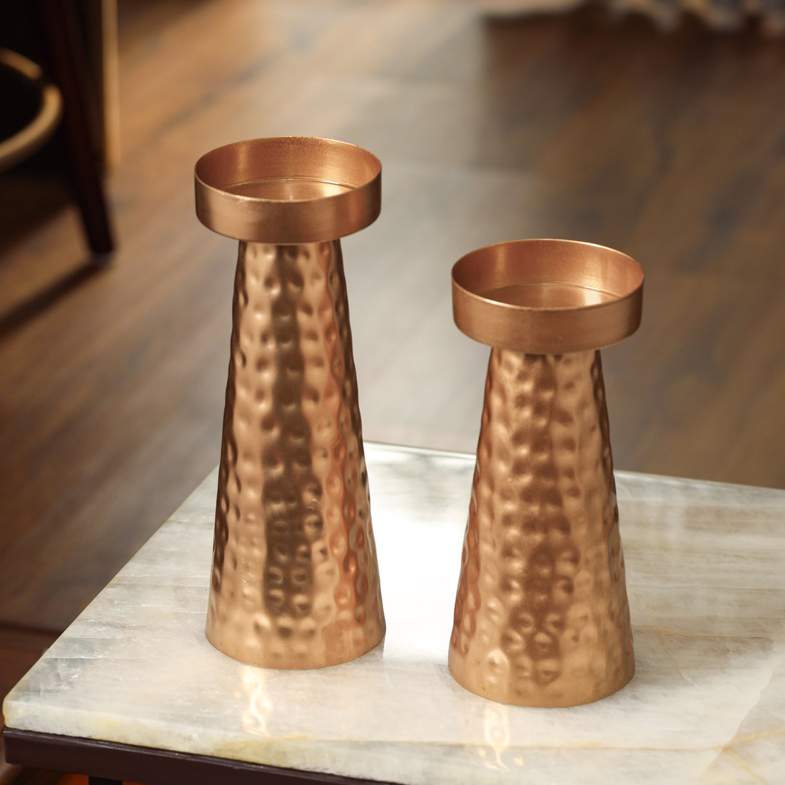 Gold Hammered Candlestands