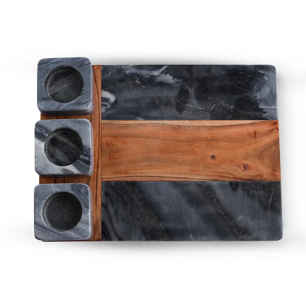 Black Marble and Wood Serving Platter