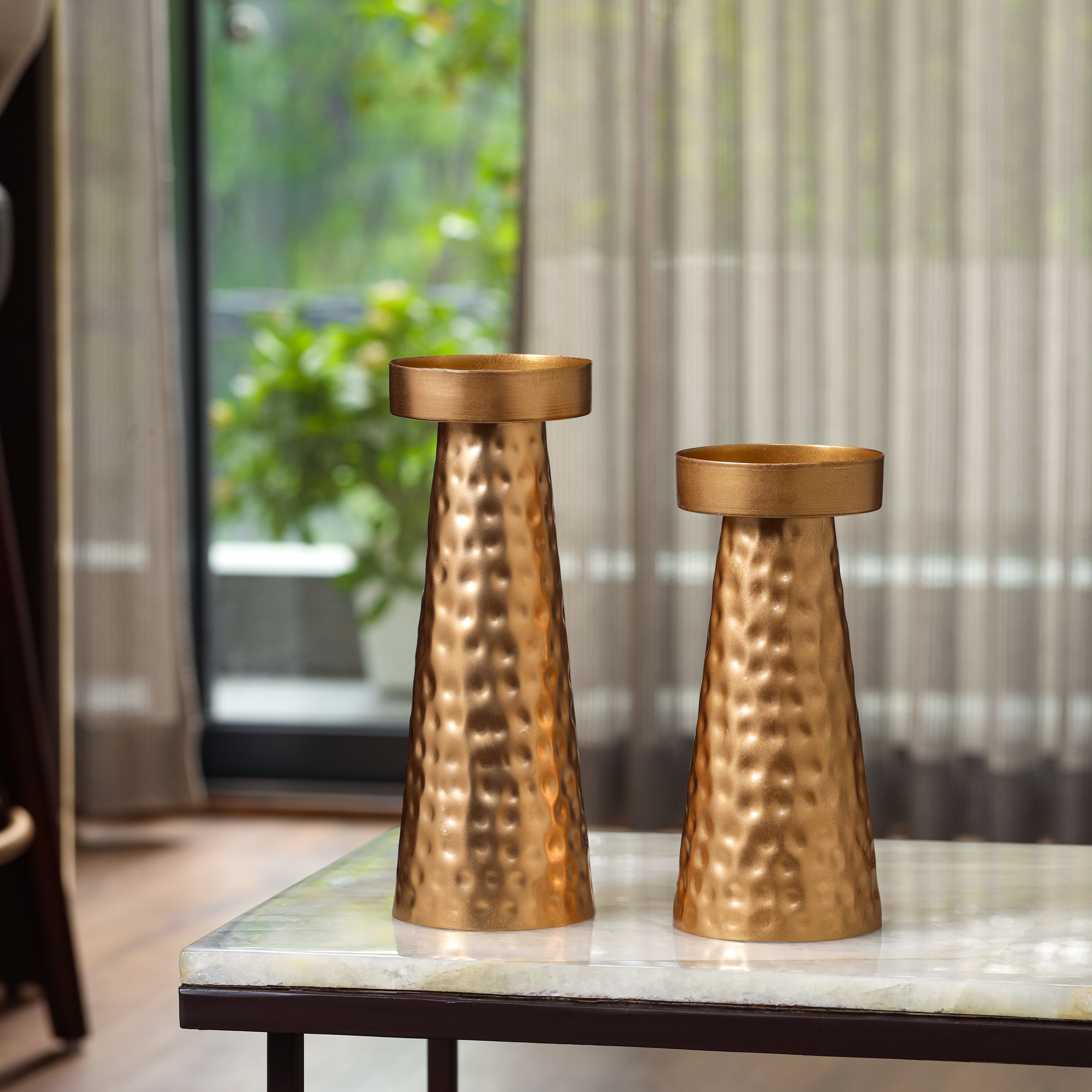 Gold Hammered Candlestands