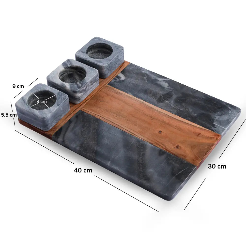 Black Marble and Wood Serving Platter