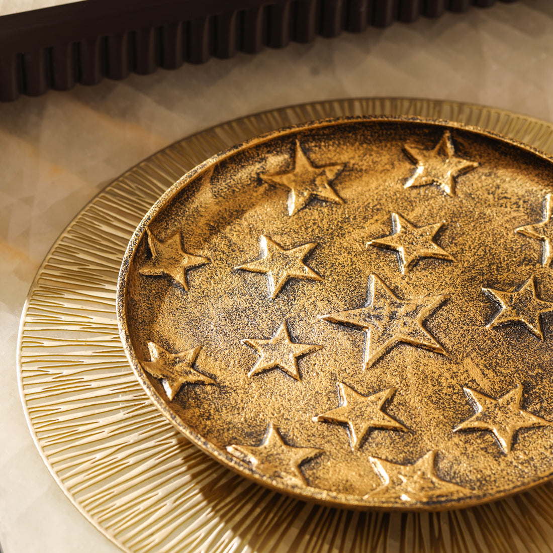 Antique Star Embossed Decorative Tray - Small