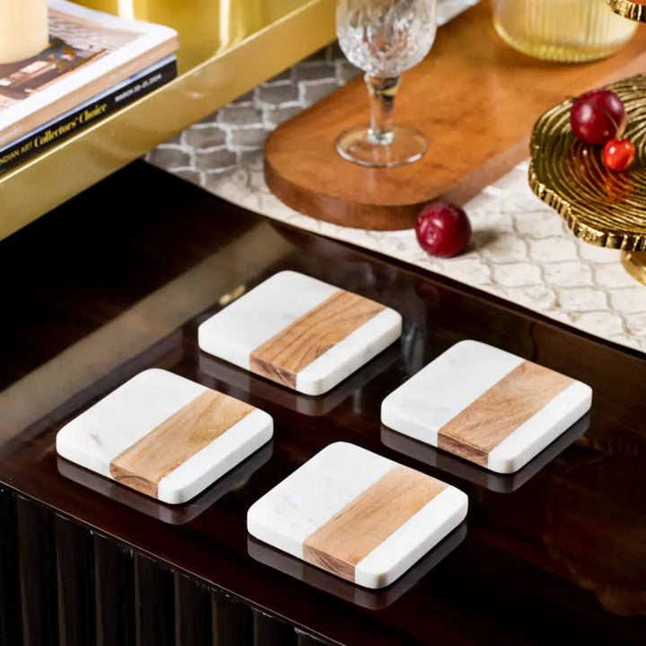 Wood Marble Square Coasters