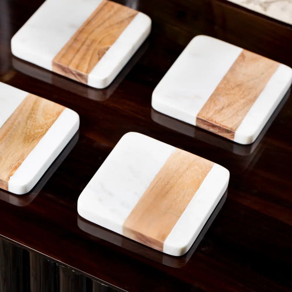 Wood Marble Square Coasters