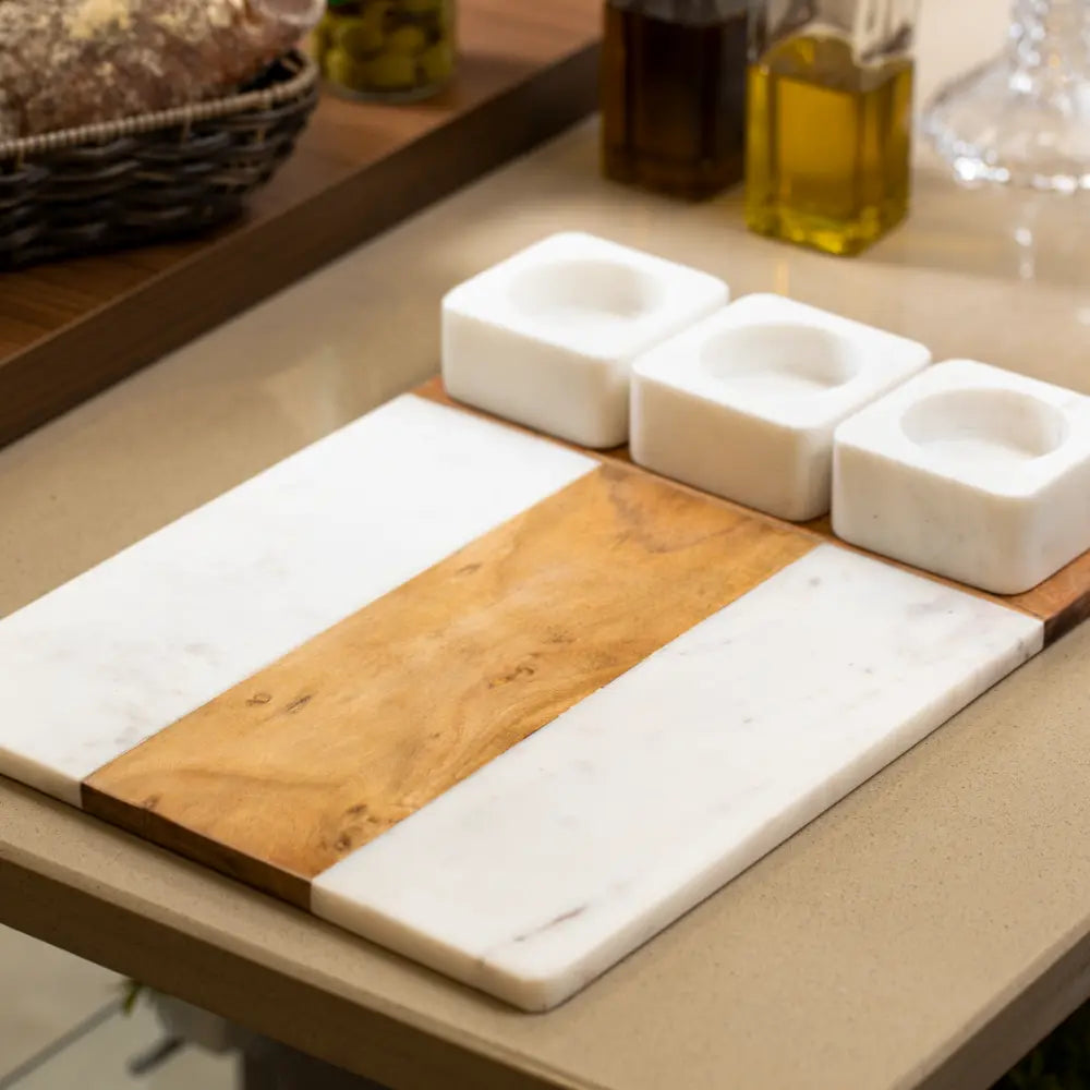 Modern Marble and Wood Serving Platter