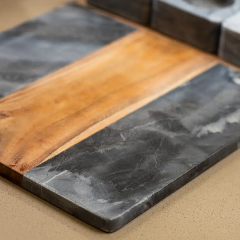 Black Marble and Wood Serving Platter