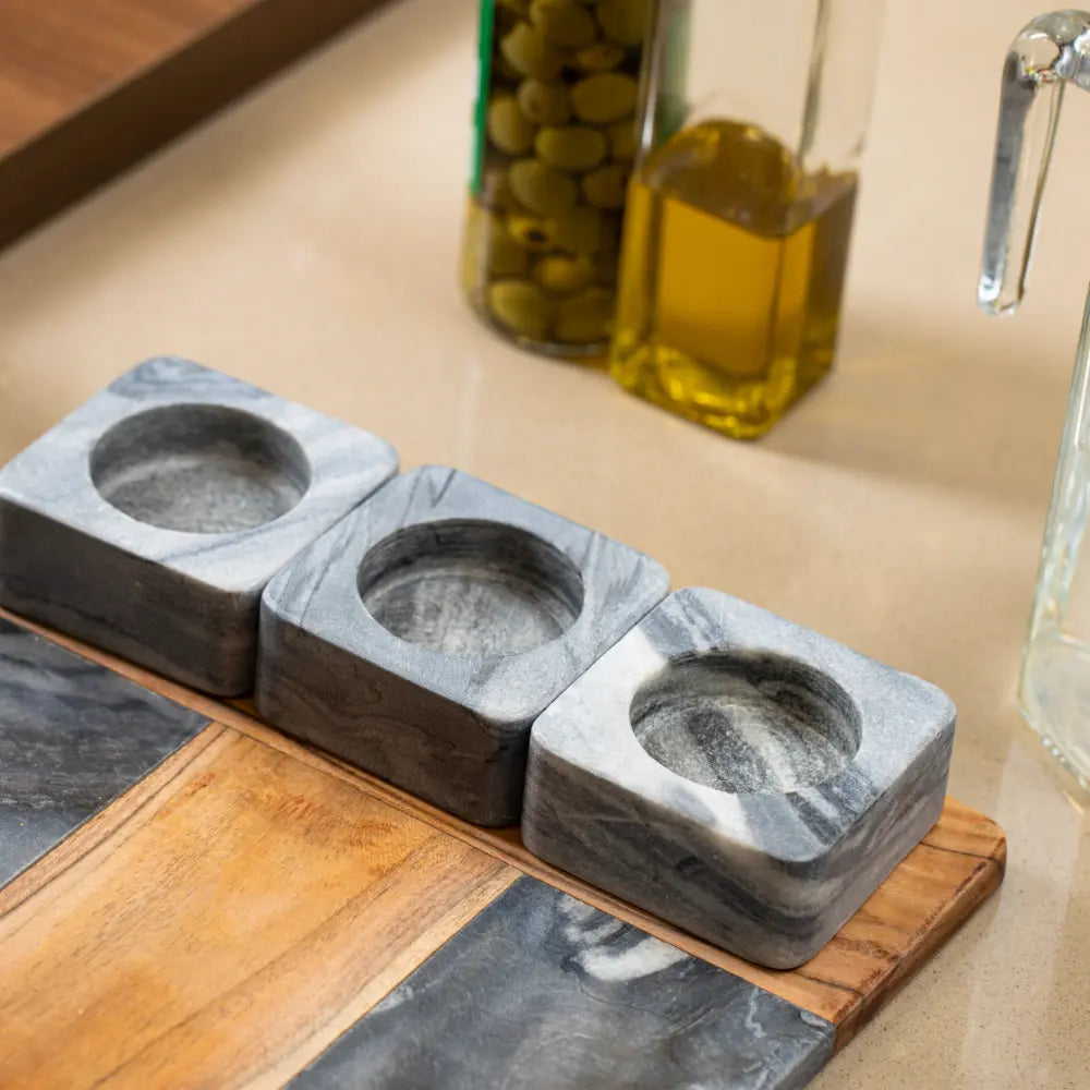 Black Marble and Wood Serving Platter