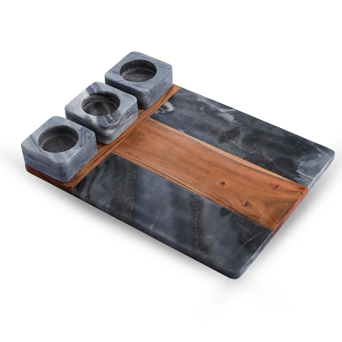 Black Marble and Wood Serving Platter