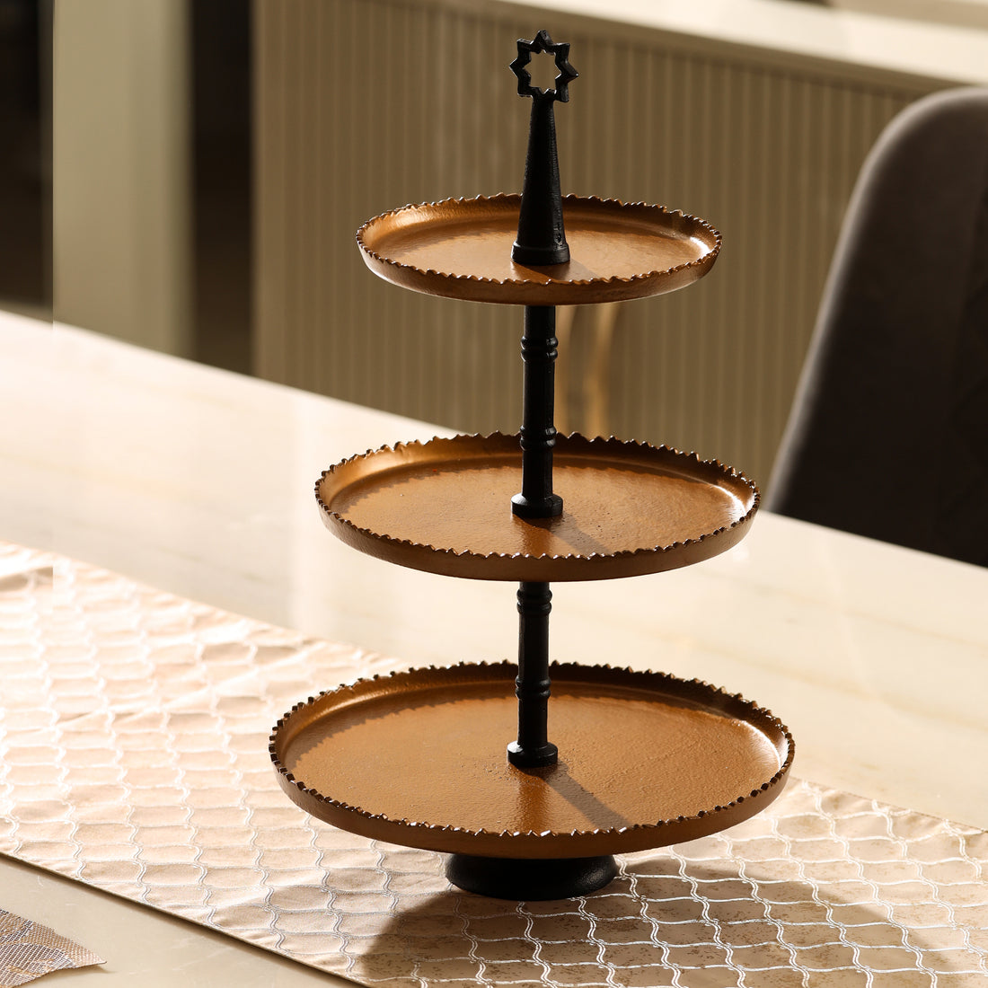 Parami metal cake stand featuring a three tier cake display stand design for table decor