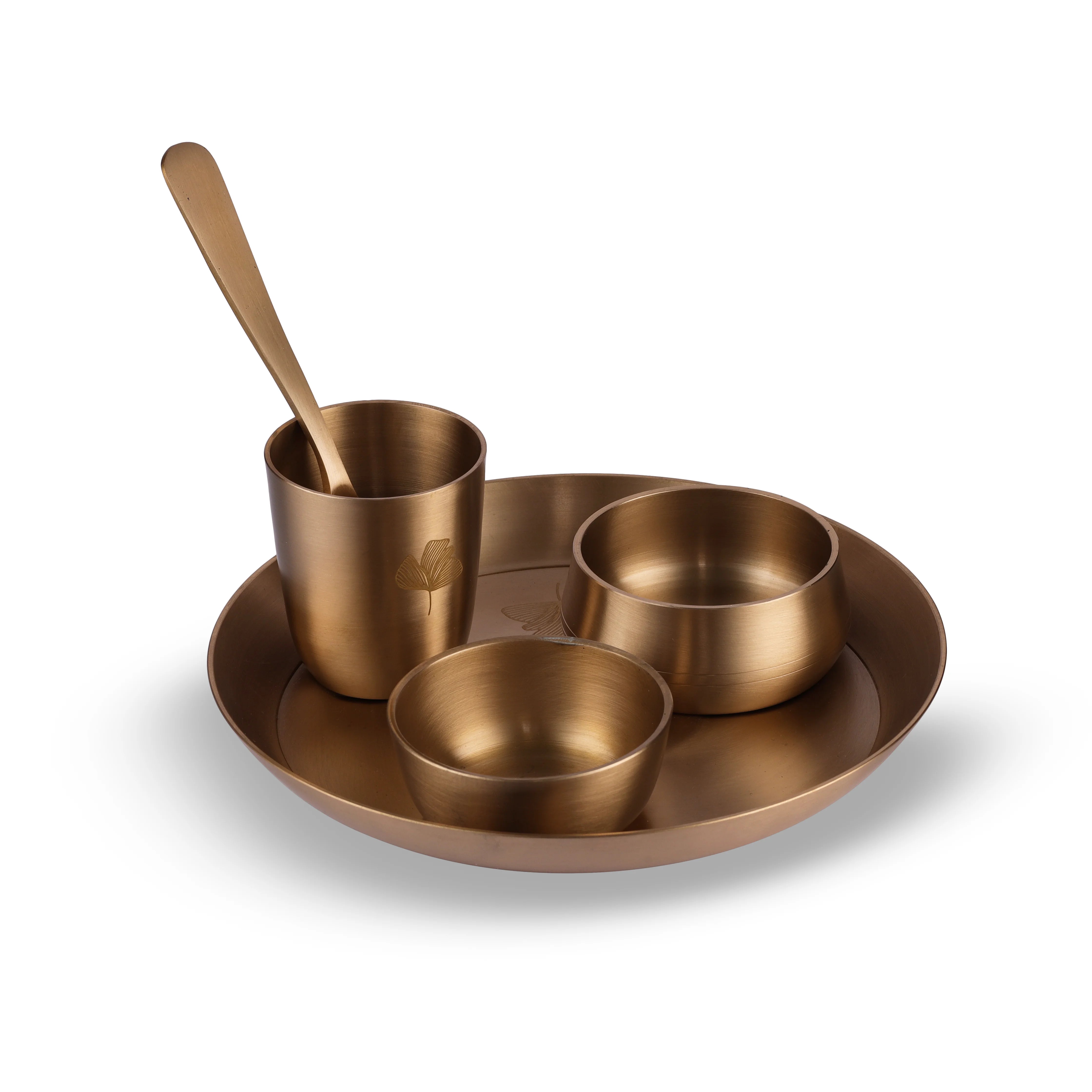 Kansa Utensils Handcrafted Kansa Mini Plate Set with bowls and spoon for traditional serving by Parami