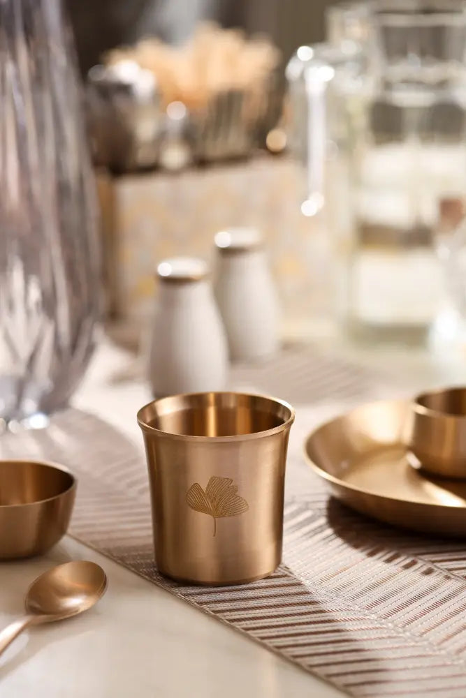 Kansa Utensils Kansa Short Glass in an elegant dining table setup by Parami
