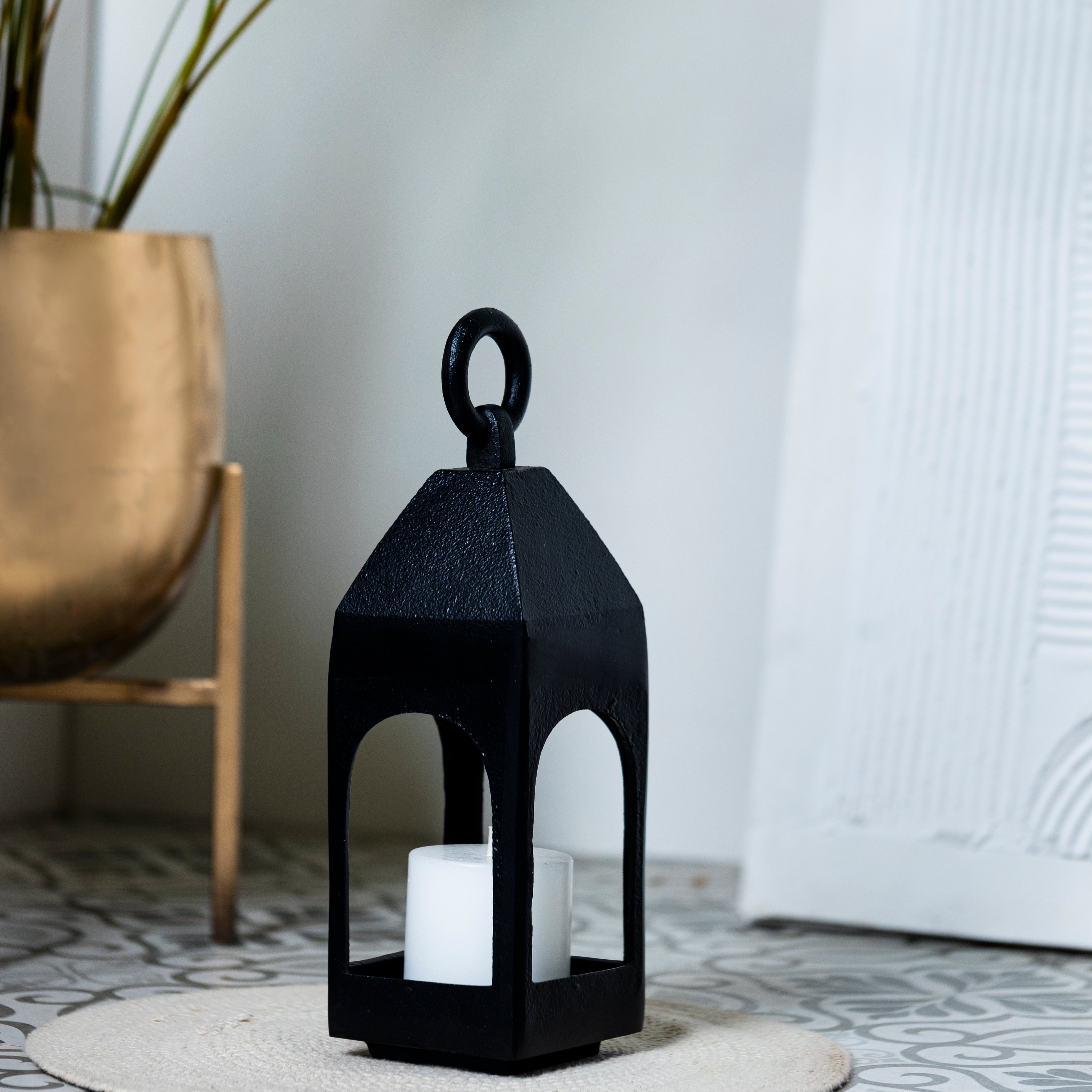Black Midnight decorative lanterns with candle display for modern home decor by Parami