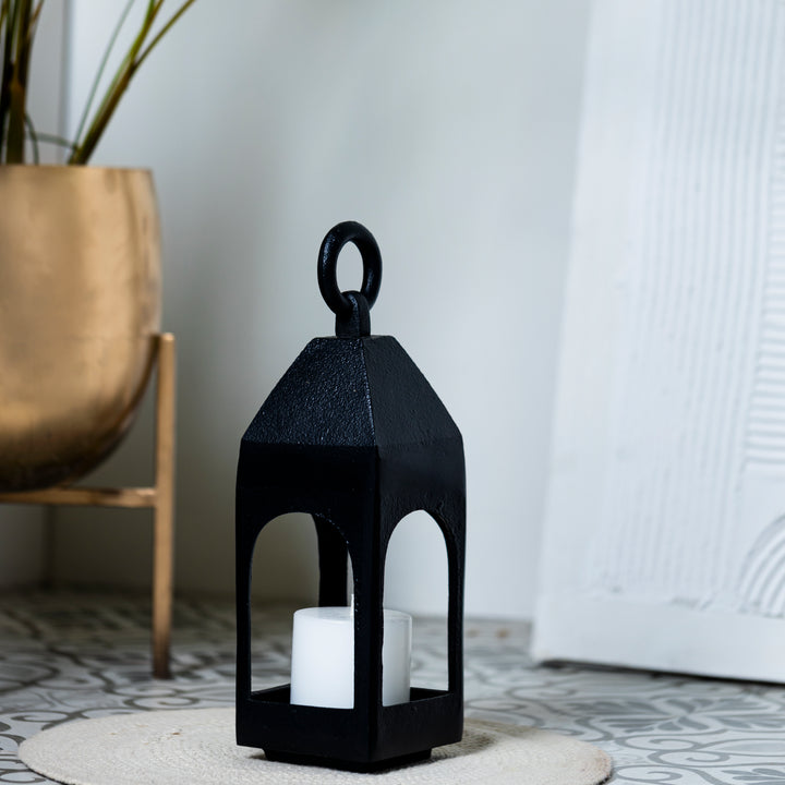 Black Midnight decorative lanterns with candle display for modern home decor by Parami