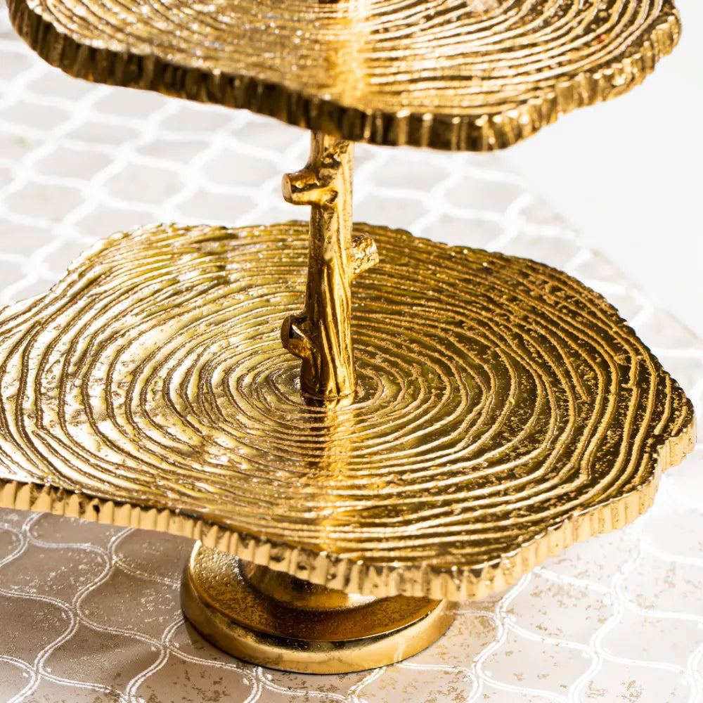 Cake stands with textured gold finish for table decor by Parami