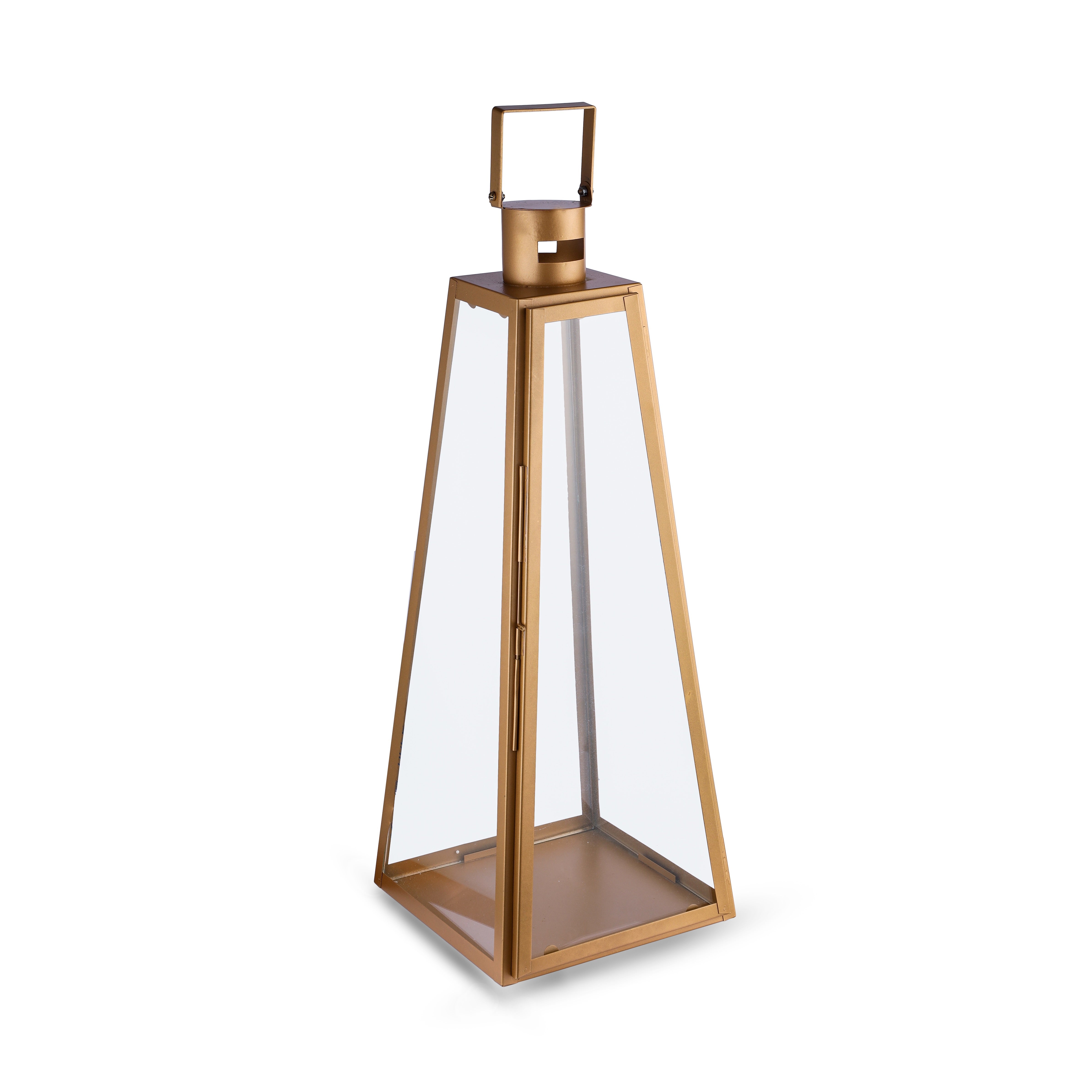 Golden Pyramid decorative lanterns with elegant angled metal frame design by Parami