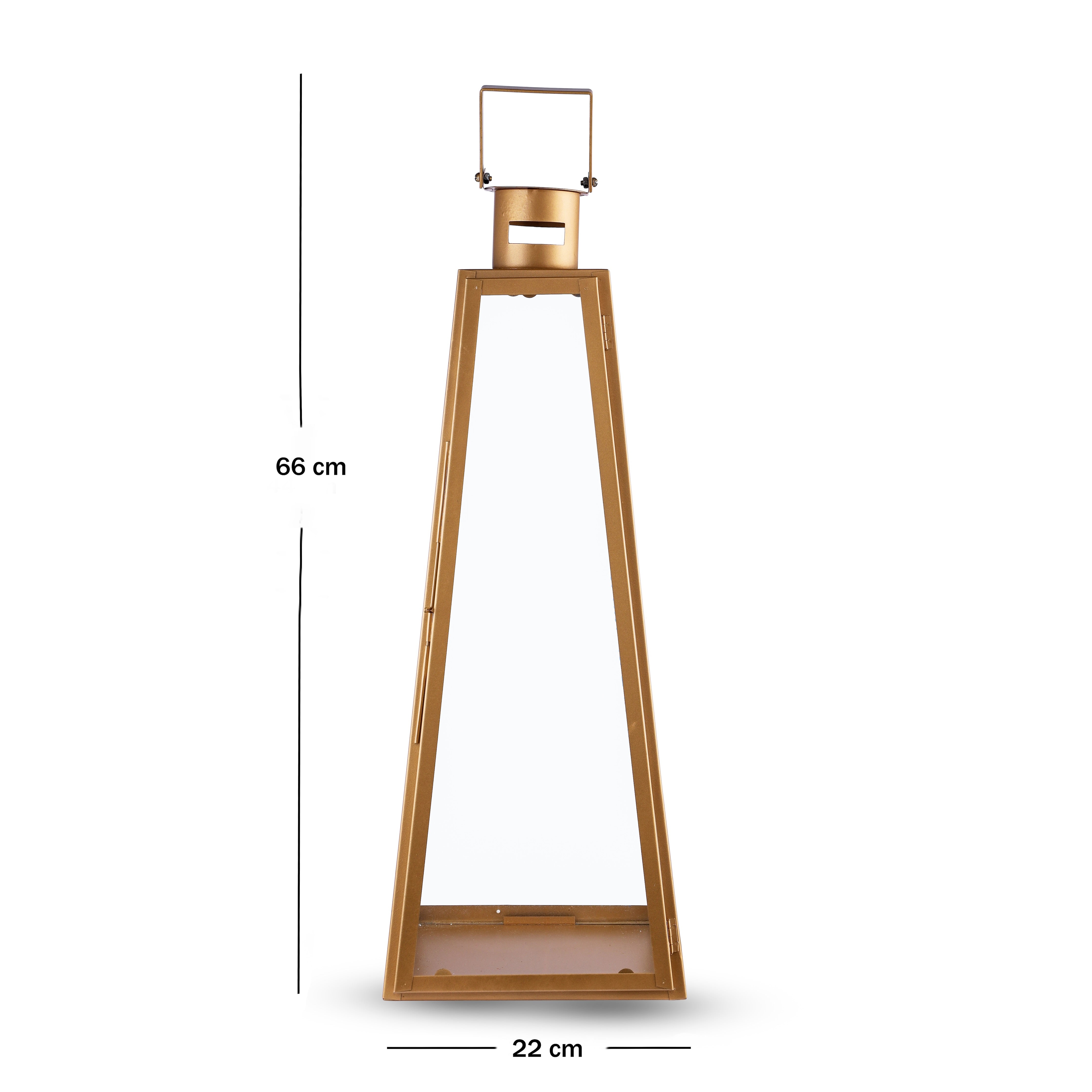 Golden Pyramid decorative lanterns with detailed size and dimensions for modern home decor by Parami