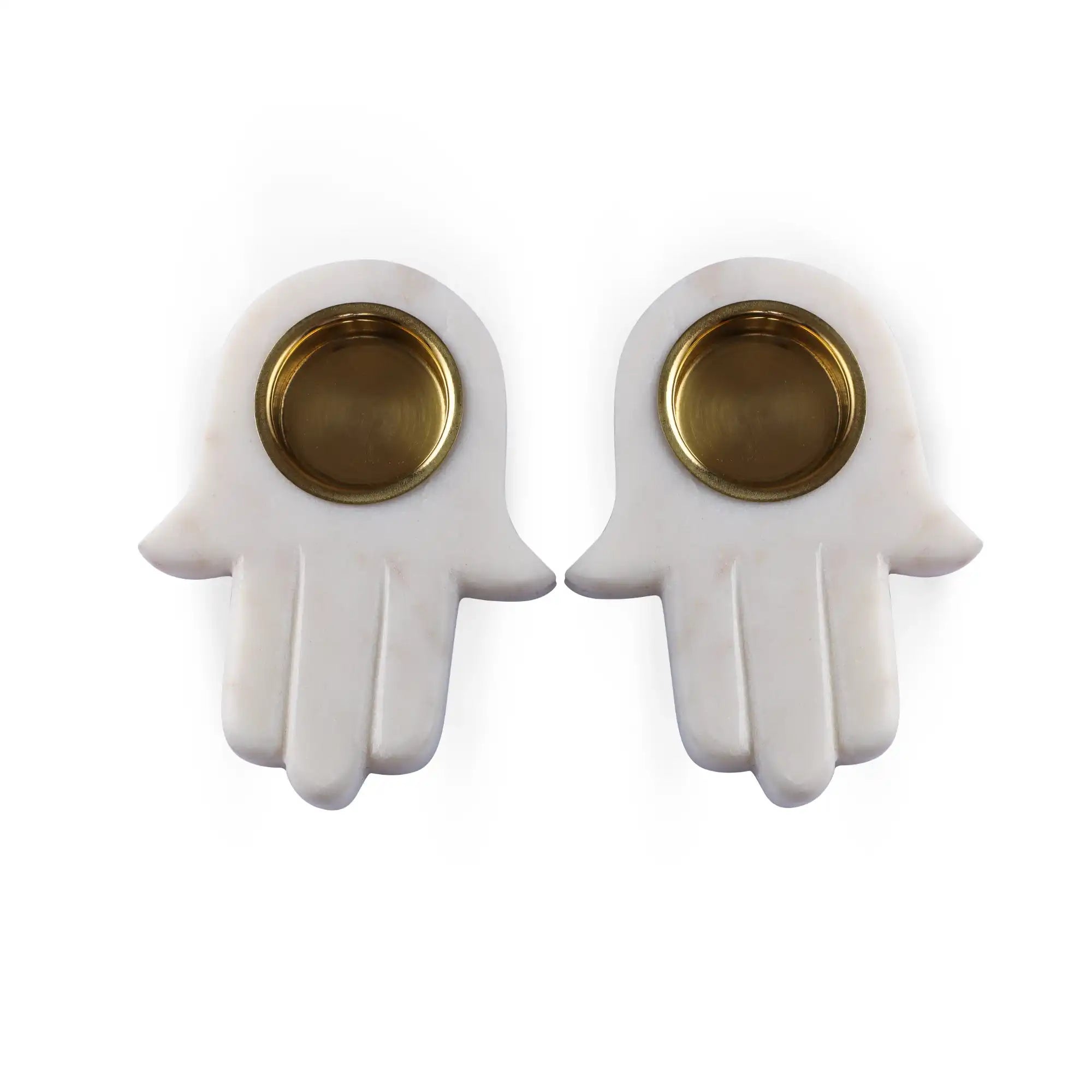 Parami marble tealight holder front view showcasing palm inspired candle holder design