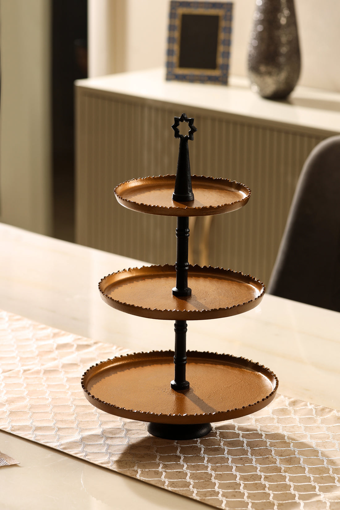 Parami metal cake stand featuring a three tier cake display stand design for table decor