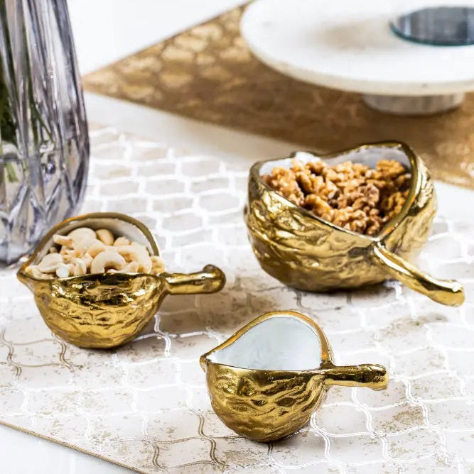 Gold serving bowl set for elegant table decor by Parami