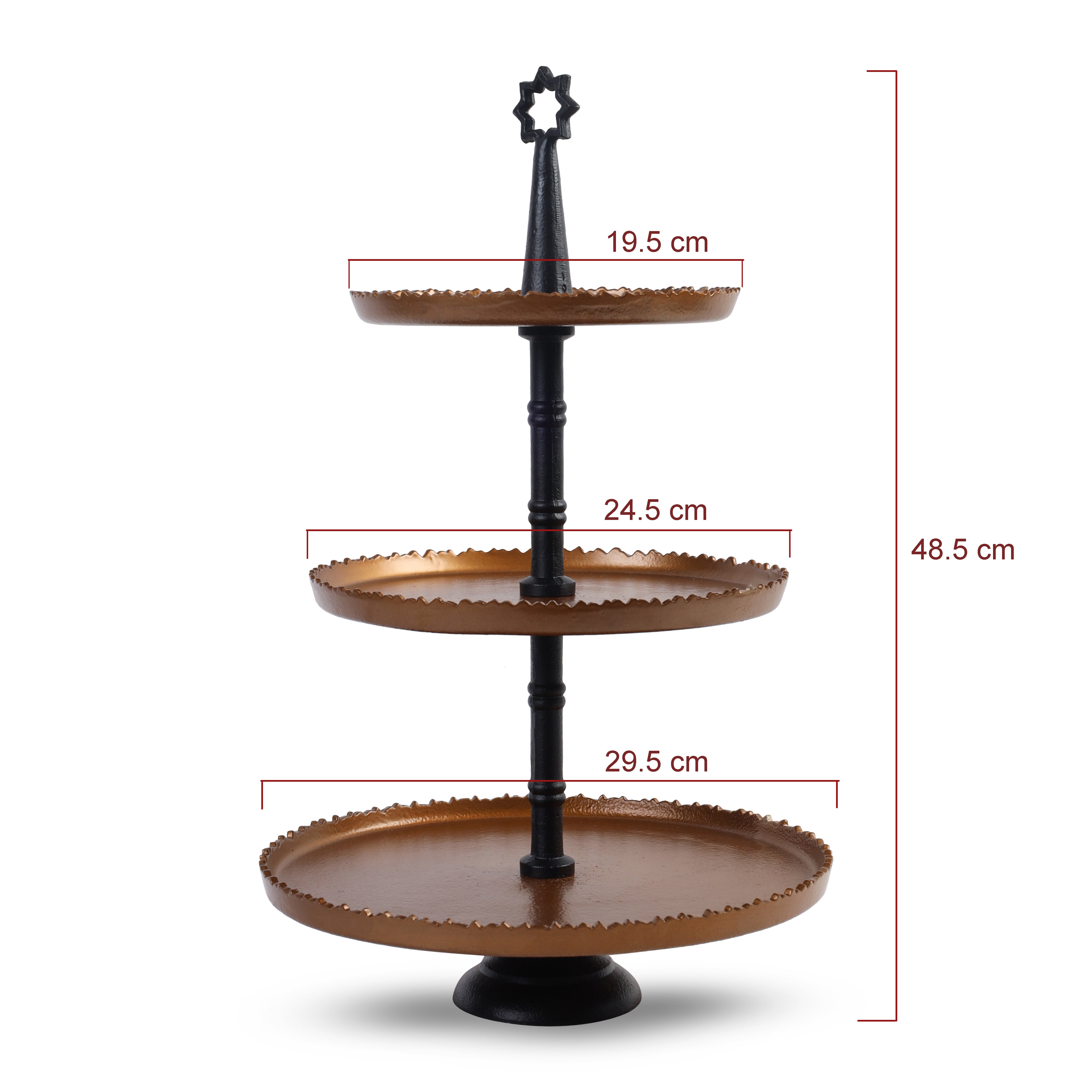 Parami three tier cake display stand with cake stand size and dimension details