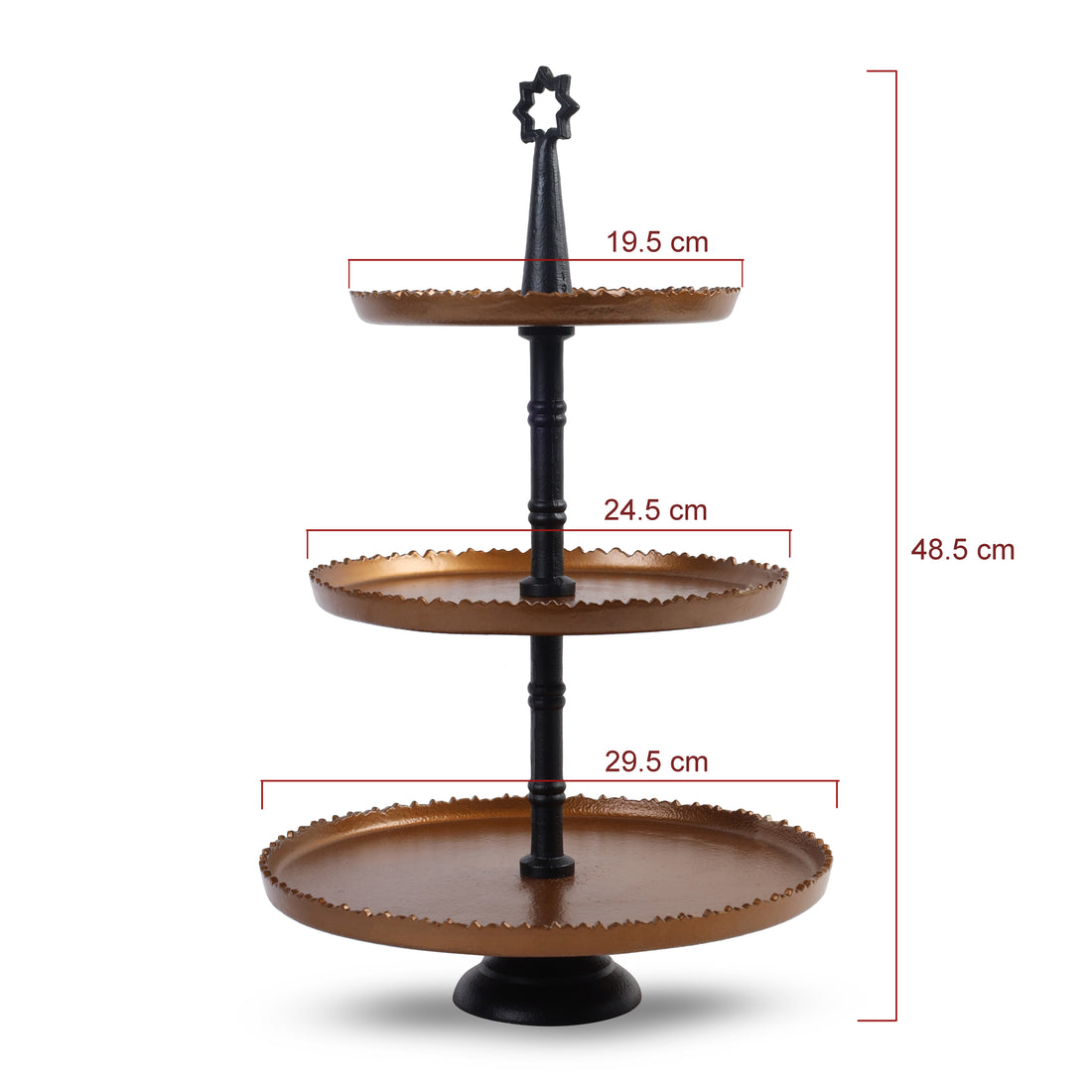 Parami three tier cake display stand with cake stand size and dimension details