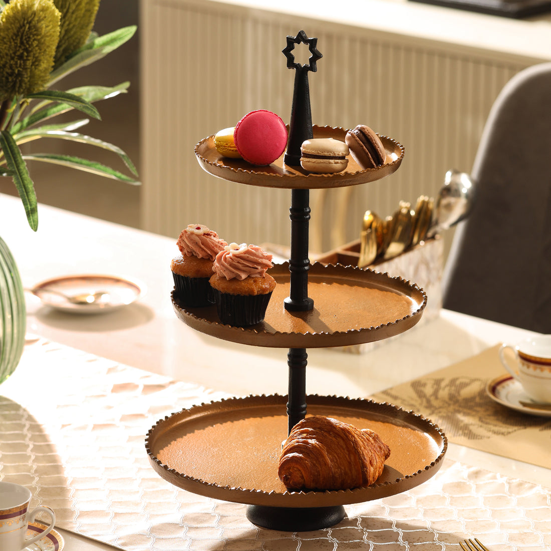 Parami three tier cake display stand used as an elegant cake stand for dessert presentation